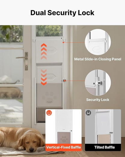 VEVOR Dog Door for Sliding Glass Door, 91 to 96 in Adjustable Height, Aluminum Alloy Frame with Metal Rotating Hinges, Lock Design, 10 1/4 x 16 1/4 in Flap, Sliding Glass Pet Door for Renters