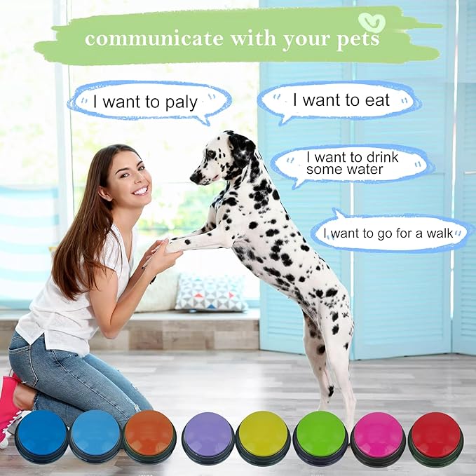 Gelabur Set of 8 Dog Buttons for Communication, Voice Recordable Buttons for Classroom, Dog Training Talking Buttons Starter Set, Pet Easy Speaking Buttons Tools