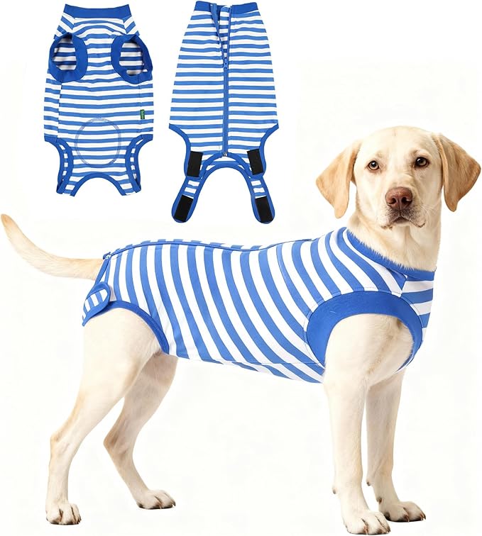 Dog Surgery Recovery Suit Dogs Neuter Spay Female Male Protective Clothes, Blue White L