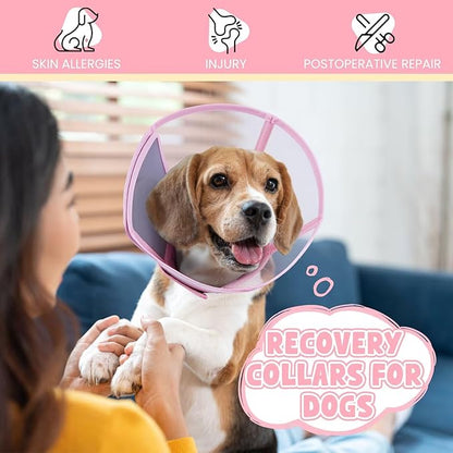 Dog Cone Collar for Dogs After Surgery,Transparent Dogs Cone Stop Licking,Foldable Dog Recovery Collars & Cones Anti-Bite Lick Protective Wound,Protective Elizabethan Collar Alternative,Pink,S