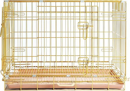 HOMEY PET Copper Gold Dog Crate 30 Inch, Portable Folding Metal Wire Dog Kennel Pet Dog Cage with Removable Floor Grid, Pull Out Pan, Double Doors, Handle for Medium-Small Breed Dogs Indoor Travel