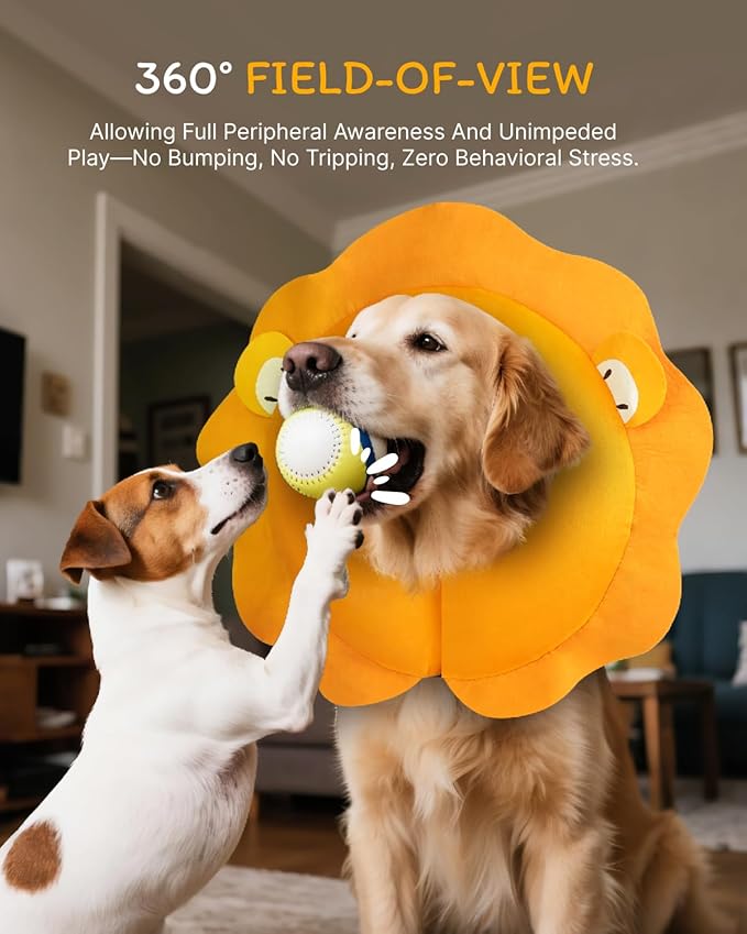 MIDOG Inflatable Dog Cone Collar, Lion Mane Soft Dog Cone Alternative After Surgery with 40% Extra Protection Area Anti-Lick, Adjustable Donut Recovery Collar for Large Medium Small Dogs (Lion, XS)