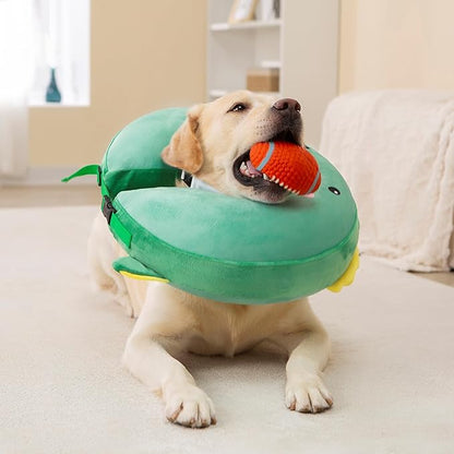 Dog Cone Inflatable Widen Dog Neck Donut Collar, Soft Cone Alternative After Surgery for Large Medium Small Dogs to Stop Licking, Dinosaur, Medium