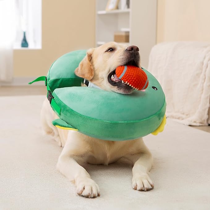 Dog Cone Inflatable Widen Dog Neck Donut Collar, Soft Cone Alternative After Surgery for Large Medium Small Dogs to Stop Licking, Dinosaur, Large