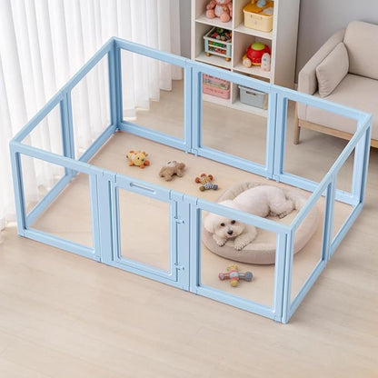 DIY Clear Acrylic Dog Playpen House,Quick Easy Assembly and Disassembly,Strong Floor Suction,Indoor and Outdoor Use,Easy Cleansing Puppy Fence (Sky Blue, 30.3" H, 10PCS)