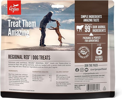 ORIJEN Grain Free High Protein Freeze Dried Dog Treats Regional Red Recipe 3.25oz Bag