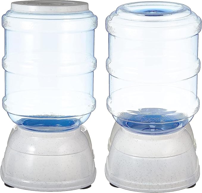 Amazon Basics Automatic Pet Water Dispenser and Gravity Food Feeder Set for Cat and Dog, Easy to Clean, 6-Pound Food Capacity, 1-Gallon, Small, Gray, Pack of 2