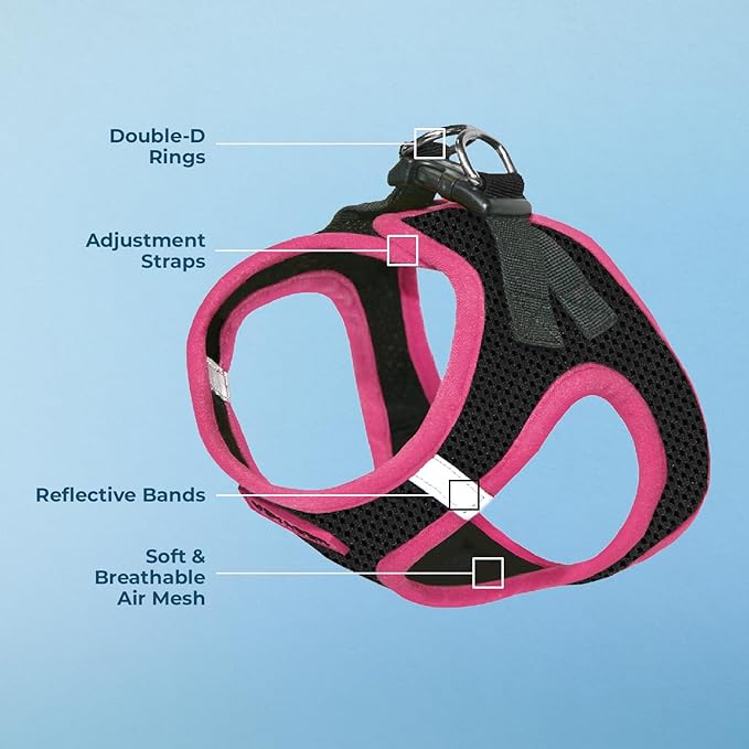 Best Pet Supplies - All Weather Mesh/Plush, Reflective, No Pull Harness for Small, Medium Dogs, Cats - Secure with Hook & Loop Fastener, Buckle, Double D-Rings - Black/Pink Trim, S