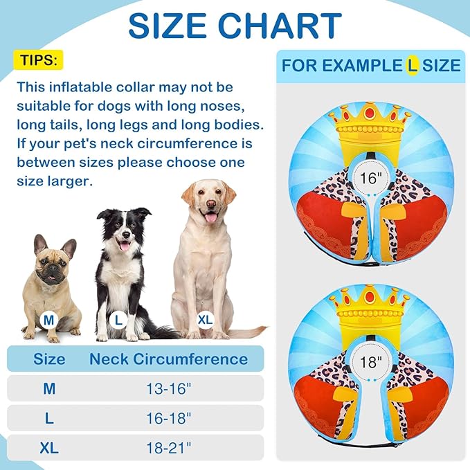 SCENEREAL Dog Cone Alternative After Surgery Donut Collar, Soft Pet Recovery Pillow Collar for Medium Large Dogs, Inflatable Adjustable Neck Collars to Prevent Licking, King Print E-Collars M