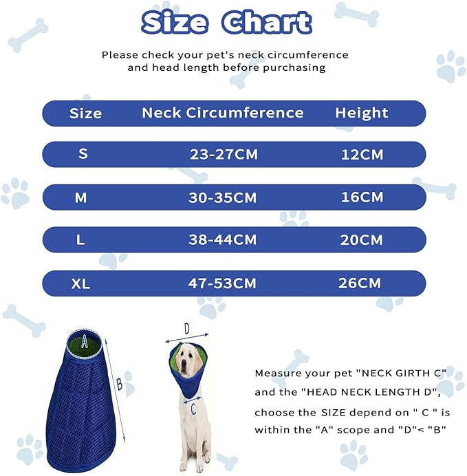 JWShang Soft Dog Recovery Collars Cones – Breathable Adjustable Comfort Cone for Small Medium Large Dogs to Stop Licking After Surgery, Elizabethan Recovery Collar Alternative (Blue, XL)