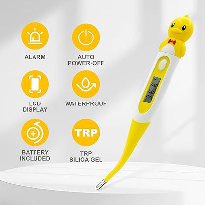 Digital Thermometer for Adults & Kids, Cartoon Design Oral Thermometer for Babies, Accurate Body Temperature Reading in 60 Seconds,with Fever Alert Sound Feature - 3 Pack