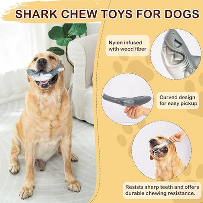 Dog Toys for Aggressive Chewers, Shark Dog Toy with Curved Design for Easy Pick Up, Nylon Chew Toys to Keep Dogs Busy for Hours for Medium, Large Dogs (25-80 lbs)