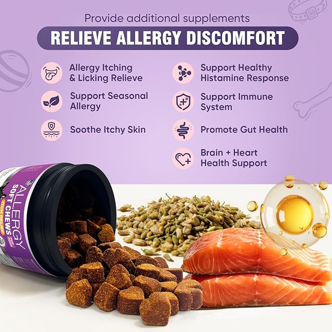 Dog Allergy Chews 200ct - Dog Allergy Itching Skin Relief & Immune Support Anti Itch Probiotics for Yeast, Itchy Skin and Itchy Ears, Vitamins for Seasonal Allergies Itchy Skin, Gut Health, Chicken