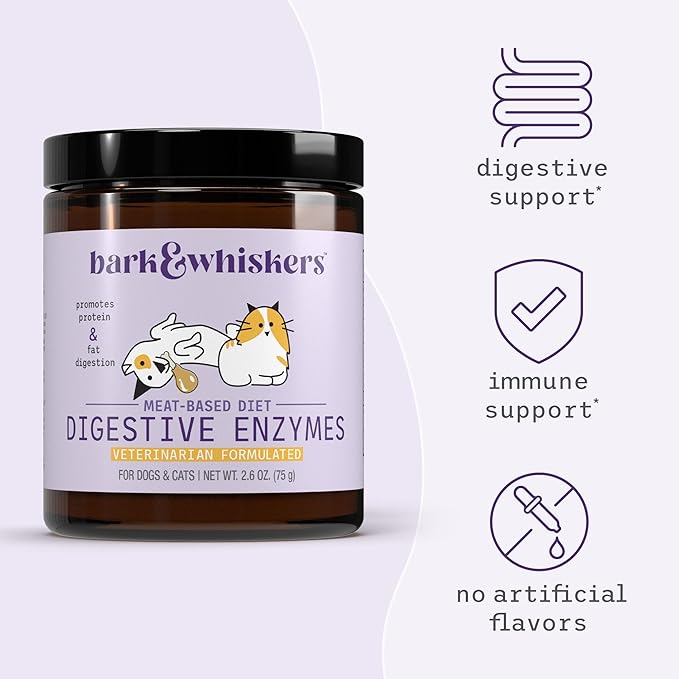Dr. Mercola Bark & Whiskers Digestive Enzymes – Veterinarian Formulated – for Dogs & Cats – Non-GMO – 150 Scoops – Meat-Based Diet