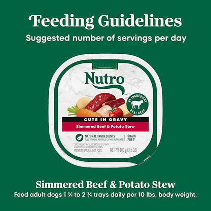 Nutro Adult Wet Dog Food, Natural Grain Free Dog Food Wet Cuts in Gravy Simmered Beef & Potato Stew Recipe, 3.5 oz. Trays (Pack of 24)