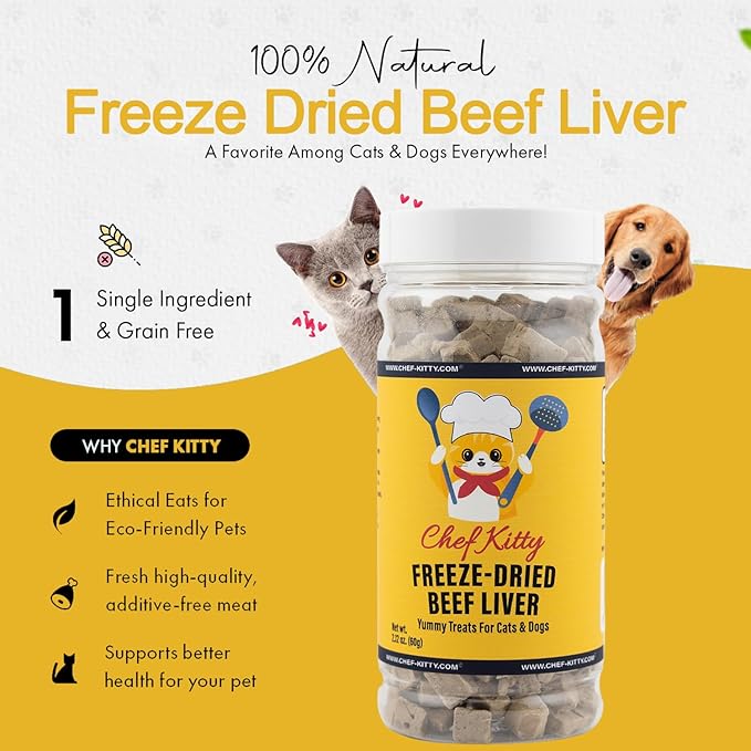 Freeze Dried Beef Liver Dog Treats | Healthy Kitten Treats, Single Ingredient, Raw | High Protein Cat & Dog Food Toppers, Grain-Free | Inspected & Tested in USA | 2.1 oz