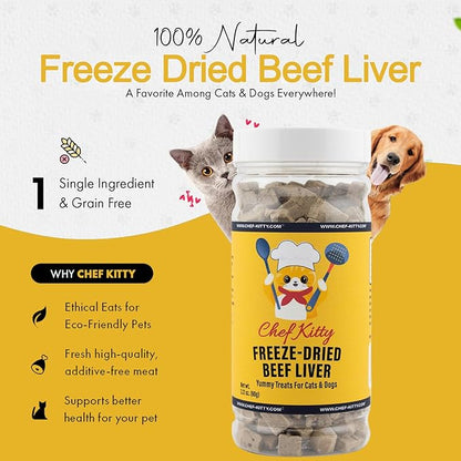 Freeze Dried Beef Liver Dog Treats | Healthy Kitten Treats, Single Ingredient, Raw | High Protein Cat & Dog Food Toppers, Grain-Free | Inspected & Tested in USA | 2.1 oz