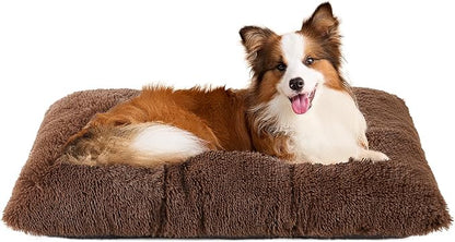 EHEYCIGA Fluffy Dog Crate Bed for Large Dogs, Plush Faux Fur Crate Pad, Calming Anti Anxiety Large Dog Bed, Washable Soft Warm Mat with Non-Slip Bottom, Coffee