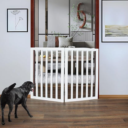 ZJSF Freestanding Indoor Dog Gate for House Foldable Wood White Puppy Gate for Doorways Pet Gate for Stairs Extra Wide Pet Fence 32" Height 2 Panels