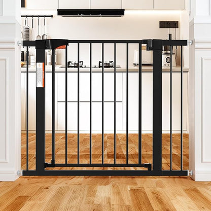 Metal Dog Gate for Door,Pressure Mounted Auto-Close Pet Gates for Dogs Indoor, Doggie Gate (Black, 36" Tall)