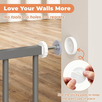 29"-40" Baby Gate for Stairs, Auto Close Stroller Friendly Dog Gate Indoor for Doorways, Pressure Mounted Baby Gate, Easy Walk Through Gate for Children & Pets, Grey