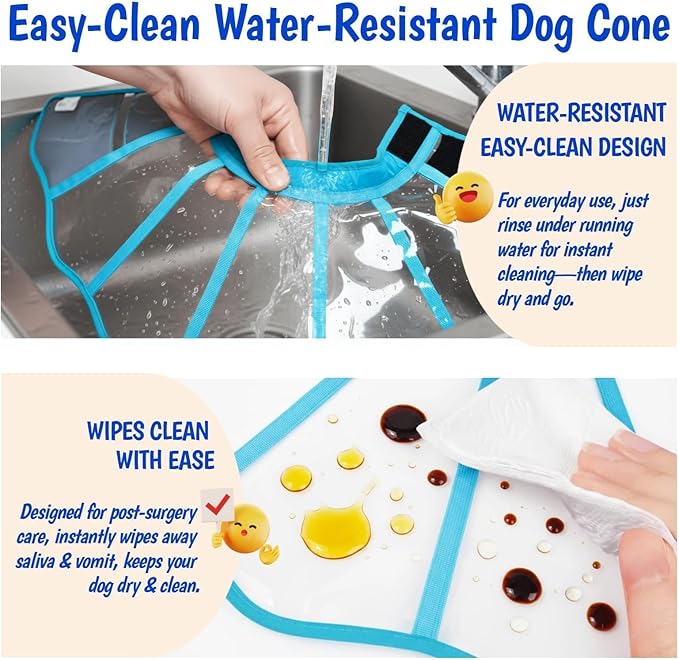 Comfy Dog Cone Collar for Dogs to Stop Licking, Soft Transparent E Collar for Small Dogs After Surgery, Extra-Long Recovery Cones, Durable & Easy-Clean Pet Neck Collar, Lightweight Cone(Blue-Green, S)