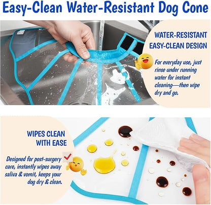Comfy Dog Cone Collar for Dogs to Stop Licking, Soft Transparent E Collar for Small Dogs After Surgery, Extra-Long Recovery Cones, Durable & Easy-Clean Pet Neck Collar, Lightweight Cone(Blue-Green, S)