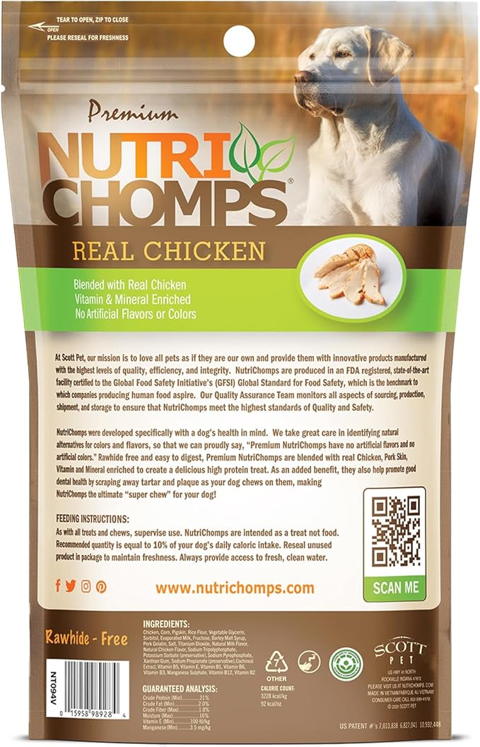 NutriChomps Dog Chews, 5-inch Kabobs, Easy to Digest, Rawhide-Free Dog Treats, 6 Count, Real Chicken and Duck flavor