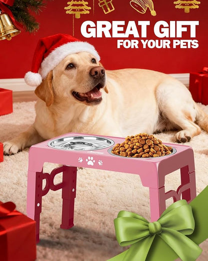 Jovrun Elevated Dog Bowls for Medium Large Size Dogs, Non-Slip Dog Feeder with 1*Stainless Steel Dishes & 1*Slow Feeder Bowl, 5 Heights Adjustable Raised Bowls to 3.15″-8.66″-9.84″-11.02″-12.2″
