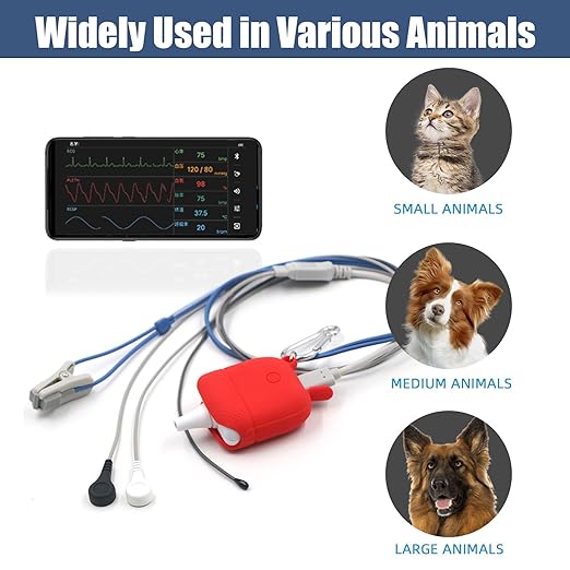 Veterinary Pulse Oximeter Monitor for Dogs, Rechargeable Spo2 Oximeter Monitor for Cats, Bluetooth ECG Monitor Equipment for Pets, Portable Non-Contact Thermometer,Easy Operation & BLE4.0 Connection