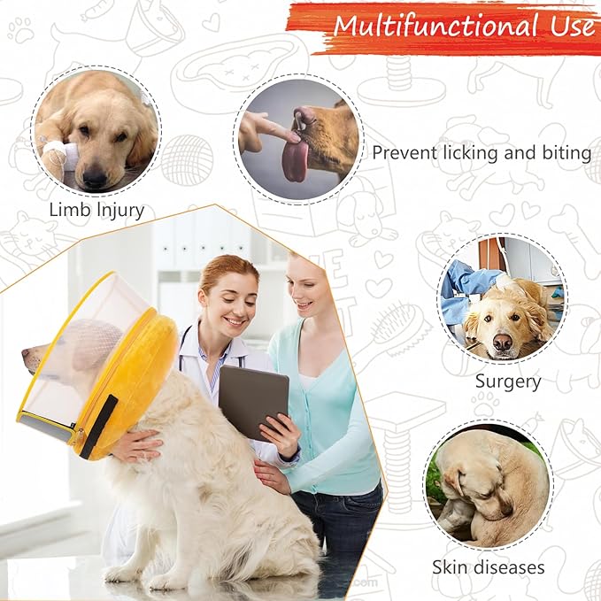Inflatable Dog Cone Collar for Large Medium Small Dogs, Soft Dog Donut Collar Adjustable Recovery Cone for Pets After Surgery, Extra Enhanced Anti-Licking Guard Shield (Pineapple, Medium Plus)