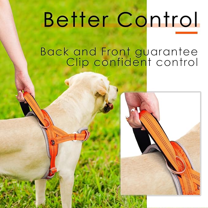 ADVENTUREMORE Dog Harness for Large Dogs No Pull, Sport Dog Halter Harness Reflective Breathable Dog Vest Escape Proof Dog Harness with Easy Control Front Clip Handle for Training Walking XL Orange
