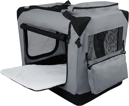 EliteField 3-Door Folding Soft Dog Crate with Carrying Bag and Fleece Bed (2 Year Warranty), Indoor & Outdoor Pet Home (42" L x 28" W x 32" H, Light Gray)