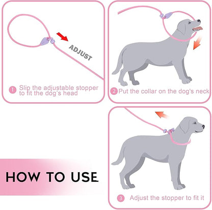 Slip Lead 6 FT Dog Training Leash - 6 Color Slip Leads for Medium Dogs - No Pull Dog Leash (Pink)