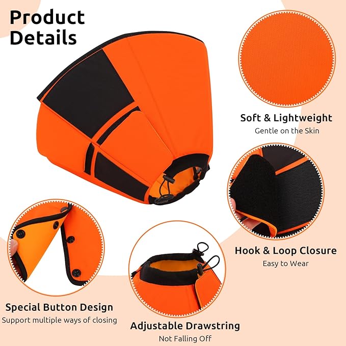 Queenmore Soft Cone for Dogs After Surgery, Dog Cones for Large Dogs to Stop Licking, Soft Dog Cone, Elizabethan Collar for Pets, Alternative Pet Recovery Collar for Wound Healing, Orange L