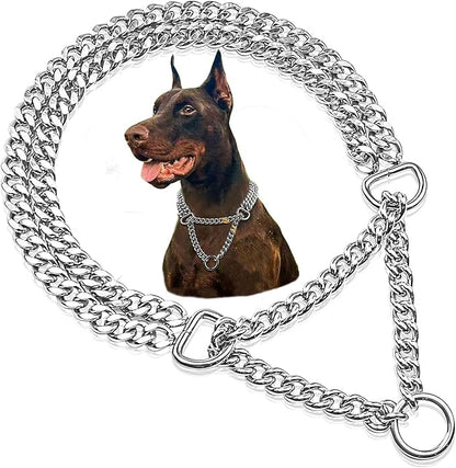 Dog Chain Collar Metal Martingale Anti Chew Training Collars Chew Proof, Chrome Plated, 2 Link for Small Medium Large Dogs (Silver, Medium(for Neck 16-21''))