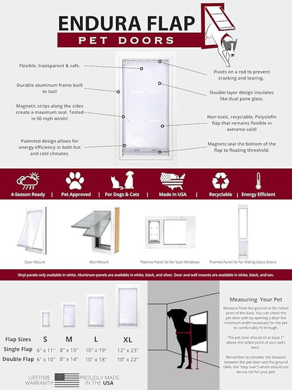 Endura Flap Double Flap Pet Door for Door Installations | Stylish for Interior & Exterior Doors | Durable Aluminum Frame & Weatherproof Dual-Layer Flap | White, Medium, Double Flap