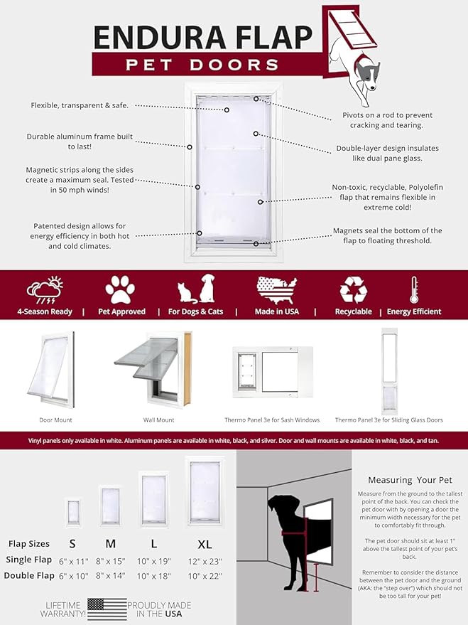 Endura Flap Double Flap Pet Door for Door Installations | Stylish for Interior & Exterior Doors | Durable Aluminum Frame & Weatherproof Dual-Layer Flap | White, Small, Double Flap