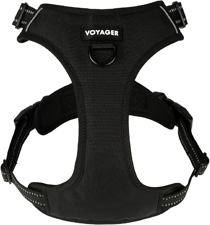 Voyager Dog Harness Dual Leash Attachment No-Pull Control Adjustable Soft but Strong Pet Harness for Medium and Large Dogs with 3M Reflective Technology, Black Nylon, XL (Chest: 28-37")