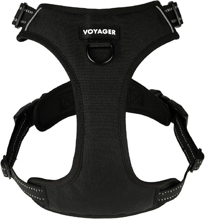 Voyager Dog Harness Dual Leash Attachment No-Pull Control Adjustable Soft but Strong Pet Harness for Medium and Large Dogs with 3M Reflective Technology, Black Nylon, XL (Chest: 28-37")
