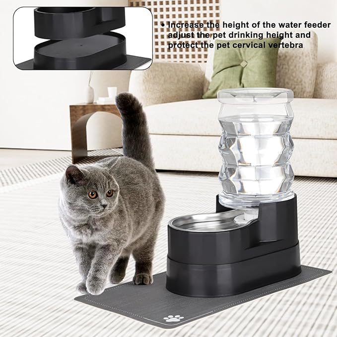 RIZZARI Automatic Dog Water Dispenser: 7L Black Stainless Steel Feeder with Auto-Refill - Elevated Design Eases Joint Strain for Senior Dogs - Leak-Resistant Base - Ideal for Livingroom Bedroom