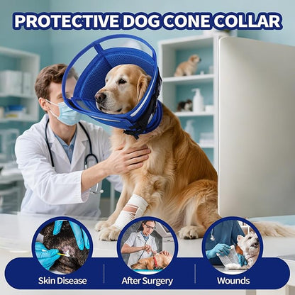Allroaring Dog Cone, Comfy Extra Large Cone for Dogs After Surgery, Adjustable Soft Dog Cones to Prevent Licking Wounds, Pet Elizabethan Collar for Large Dogs, Blue XL
