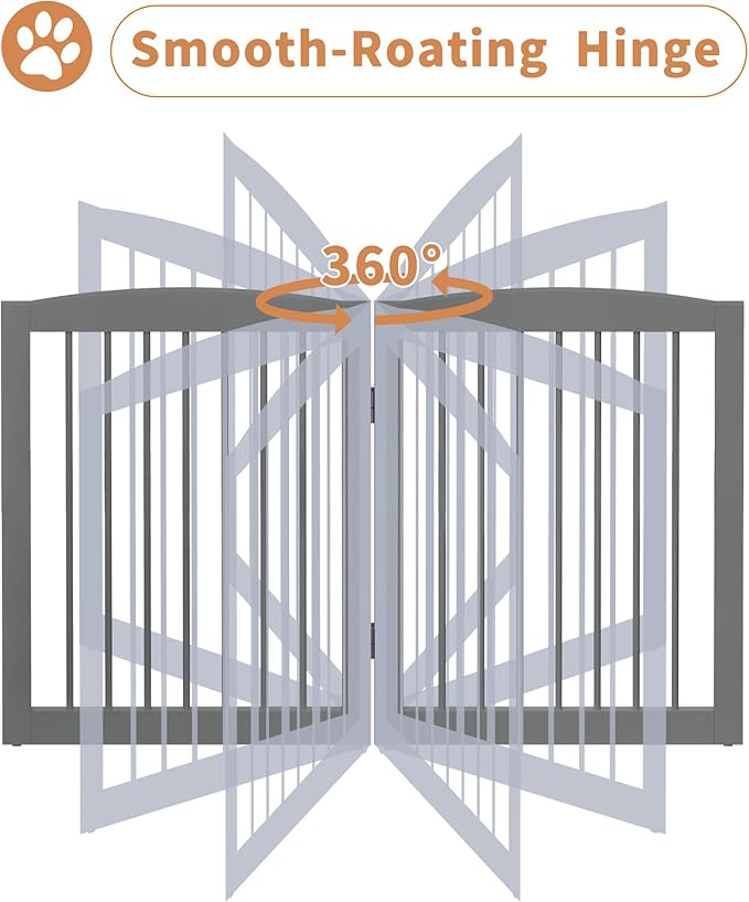PUPETPO Freestanding Dog Gates with Door Walk Through, Pet Gate for Stairs, 80 inch Wide Gates Indoor, Dog Fences Indoor, Support Feet Included, 4 Panels, 32" Tall, Grey