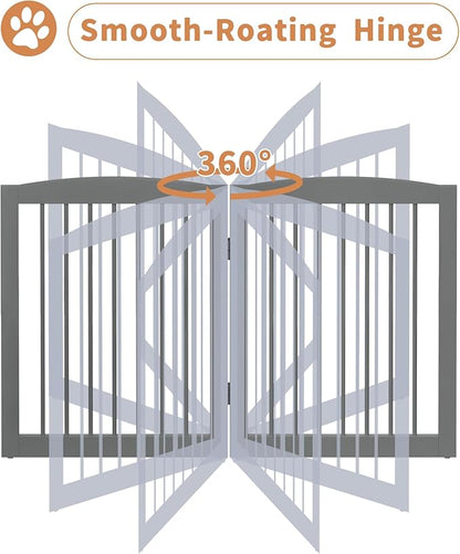 PUPETPO Freestanding Dog Gates with Door Walk Through, Pet Gate for Stairs, 80 inch Wide Gates Indoor, Dog Fences Indoor, Support Feet Included, 4 Panels, 32" Tall, Grey
