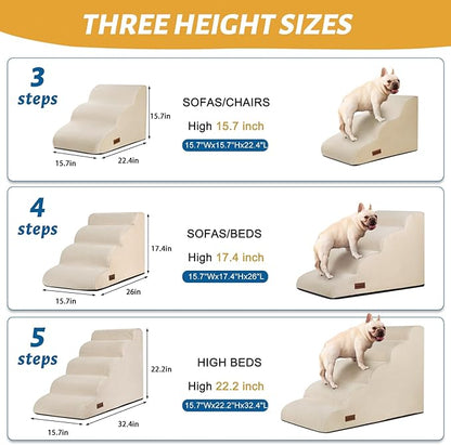 Aodisman 3-Step Dog Ramp and Stairs for Sofa and Chair - Non-Slip Sturdy Pet Steps for Small Dogs and Cats,15.7" H,Beige