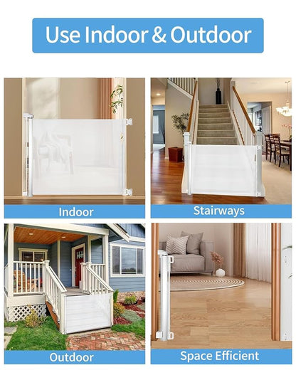 Veraste Retractable Baby Gate for Doorways and Stairs, Mesh Safety Gate for Pet, Indoor & Outdoor Use, One-Hand Operation, Easy Installation, 33.6" Tall, Expands to 71" Wide（White,33.6"x71"）