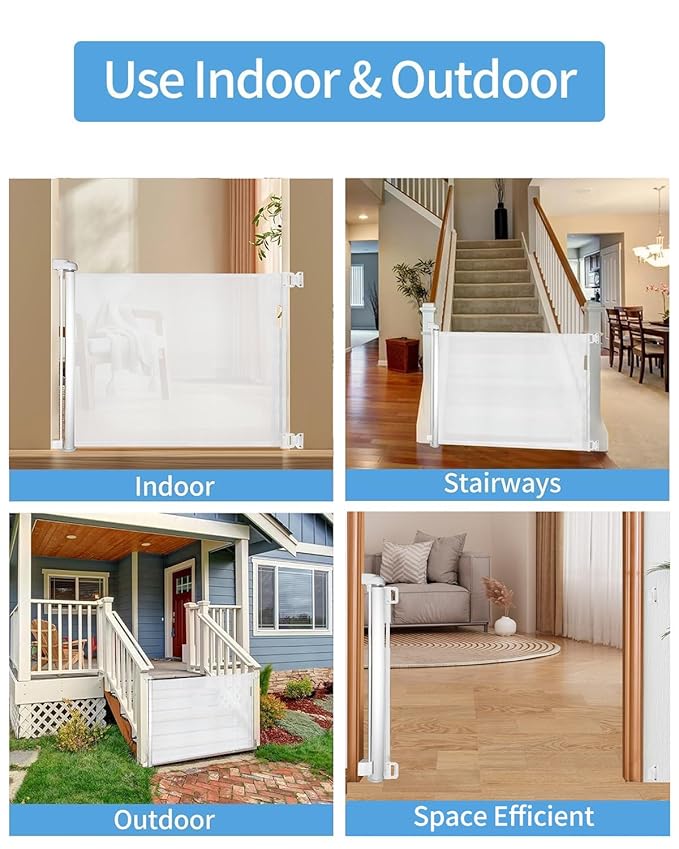 Veraste (2 Pack) Retractable Baby Gate for Doorways and Stairs, Mesh Safety Gate for Pet, Indoor & Outdoor Use, One-Hand Operation, Easy Installation, 33.6" Tall, Expands to 55" Wide（White,33.6"x55"