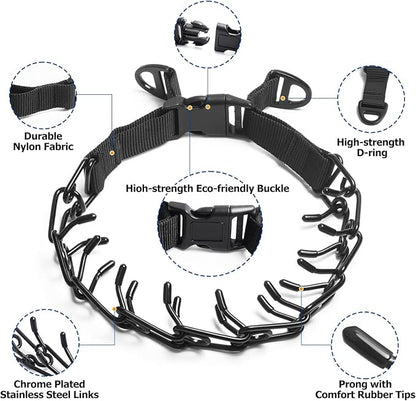 Prong Collar for Medium Dogs, Dog Pinch Collar,Dog Training Collar,High Strength Quick Release Buckle,Comfort Rubber Tips (Black，3.0mm, 20-Inch)