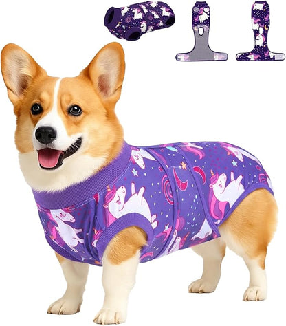 PetWarm Dog Surgery Recovery Suit Male, Dog Surgical Recovery Suit, Spay and Neuter, Prevents Licking After Surgery, Onesies for Dogs, Unicorn Pattern, Purple, S