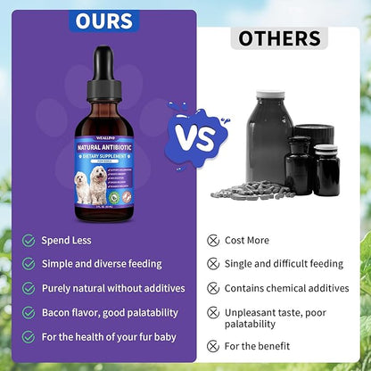 Dog Antibiotics Support - 2PCS Natural Antibiotics Care for Dogs Herbal Supplement for Cough Allergy Itch Relief Immune Support Dog UTI Comfort for All Breeds & Ages - 120 ml/4 Fl Oz Bacon Flavor